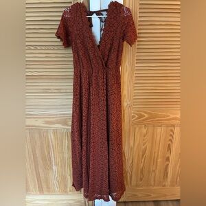 Baltic Born Lace Maxi Dress in Deep Rust size medium
